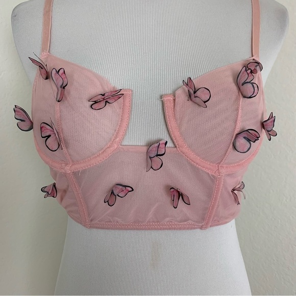 Butterfly longline Bralette Underwire Sheer Pink Size Small - Picture 12 of 14
